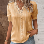 Elegant V-Neck Top with Exquisite Lace Accents