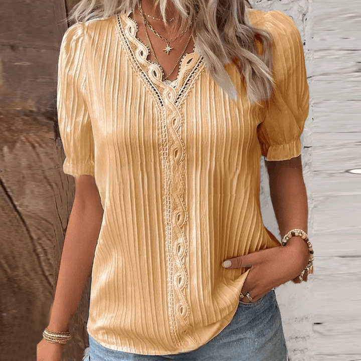 Elegant V-Neck Top with Exquisite Lace Accents
