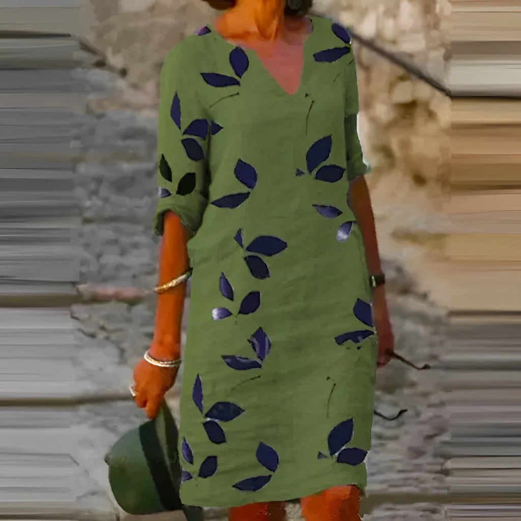Charming Leaf Print Summer Dress for Women