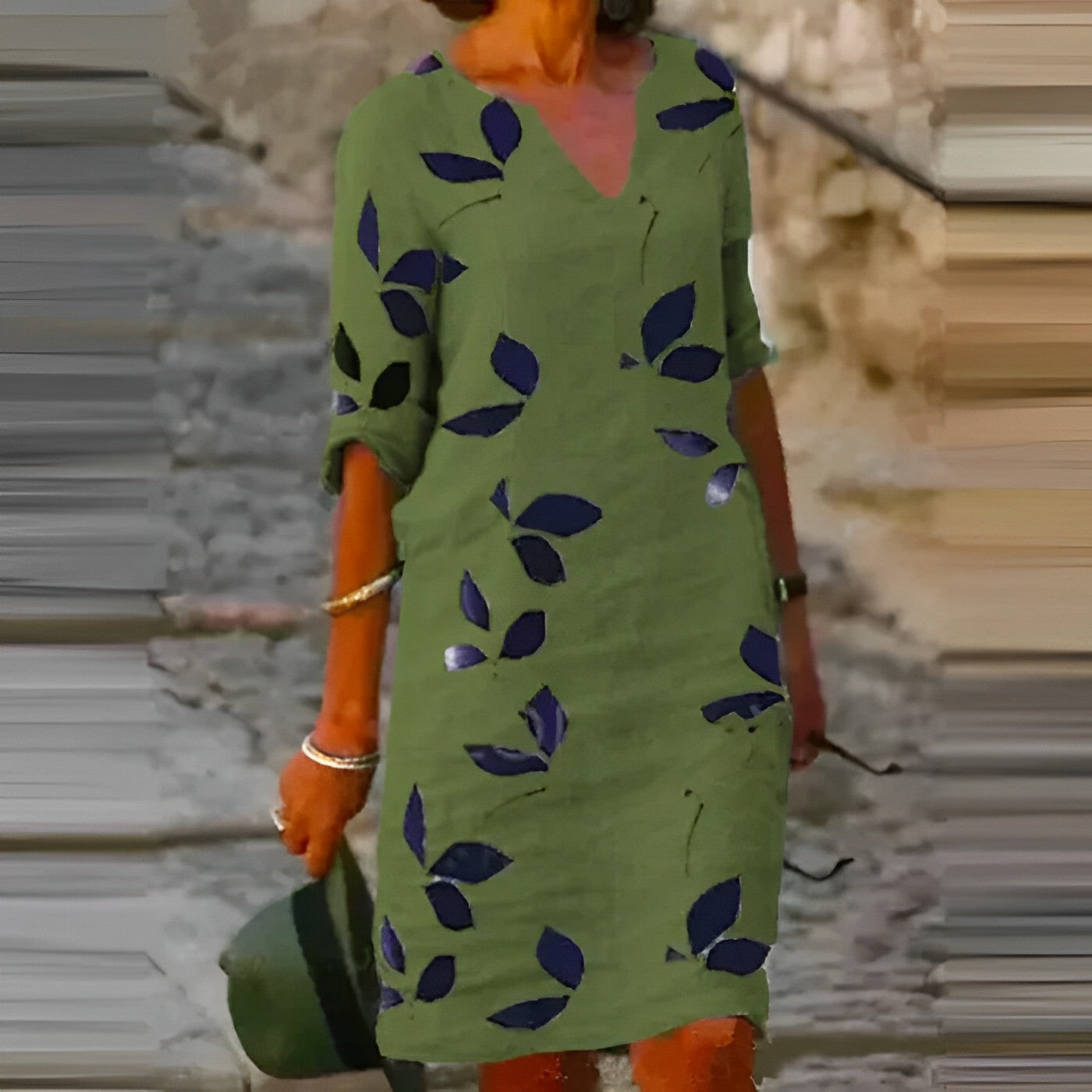 Charming Leaf Print Summer Dress for Women